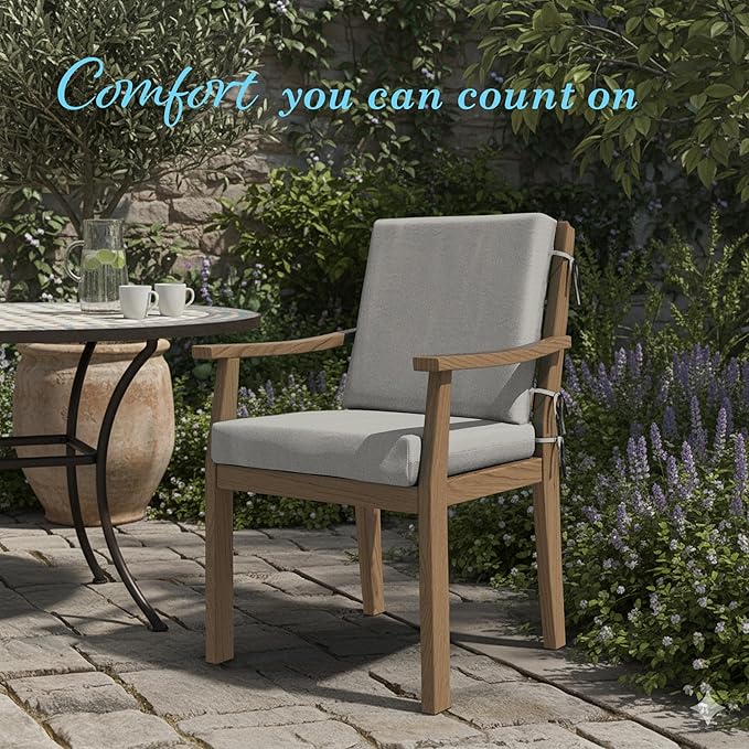 California Umbrella Outdoor Dining Chair, Patio Seat Cushion, 20 x 40 Inch, Premium Outdoor Memory Foam, Fade Resistant Sunbrella Fabric, Fabric Ties,Granite