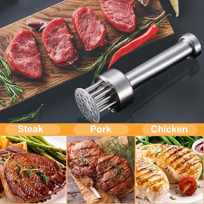 Meat Tenderizer Tool, Stainless Steel Needle Meat Tenderizer with 21 Needles, Kitchen Tenderizing Tool for Steak, Chicken, Pork, Beef, Dishwasher Safe