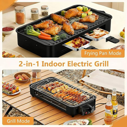 Electric Indoor Grill 1700W, 2 in 1 Smokeless Indoor Grill for Kitchen with Non-stick Removable Grill & Griddle Plate,Temperature Control Korean BBQ Grill with 3 Cheese Pans Dishwasher Safe