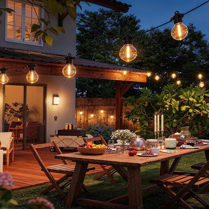 31FT Outdoor String Lights with Remote, 12 Dimmable Shatterproof LED G50 Bulbs, Waterproof Patio & Backyard Lights for Pergola, Deck, Garden, Bistro, Commercial Grade Hanging Lights