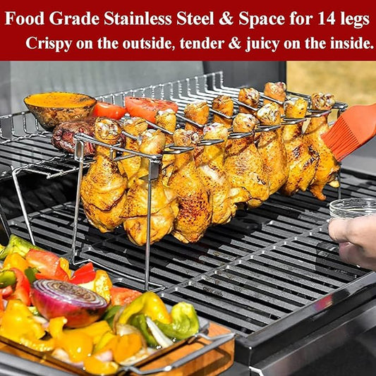 Triceratops Chicken Leg and Wing Rack, 14 Slots BBQ Chicken Drumsticks Holder Stainless Steel Roaster Stand for Smoker Grill, Oven, Charcoal Grill