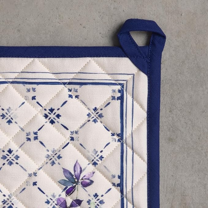 Maison d' Hermine Pot Holders 100% Cotton Heat Resistant Potholders 8" x 8" Hot Pads with Loop BBQ Cooking Baking Hotel Farmhouse Kitchen Handling Hot Pans Spring Summer (Pack of 2, Faience)