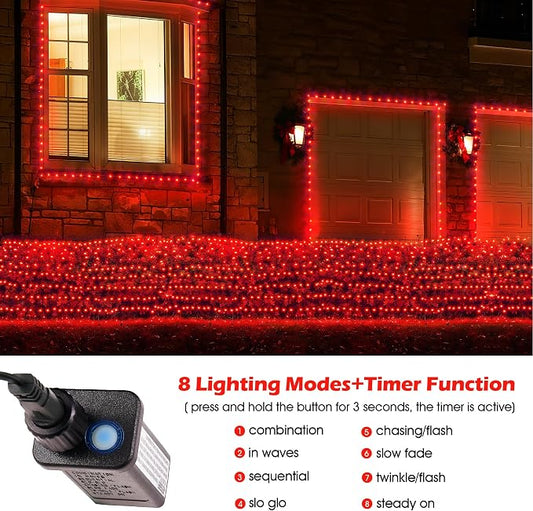 BlcTec Outdoor Christmas Lights 360 LED 9.8ft x 6.6ft Christmas Net Lights with 8 Modes, UL Certified, Timer, Connectable, Waterproof for Trees, Bushes, Shrubs, Yard Outdoor Xmas Decorations, Red