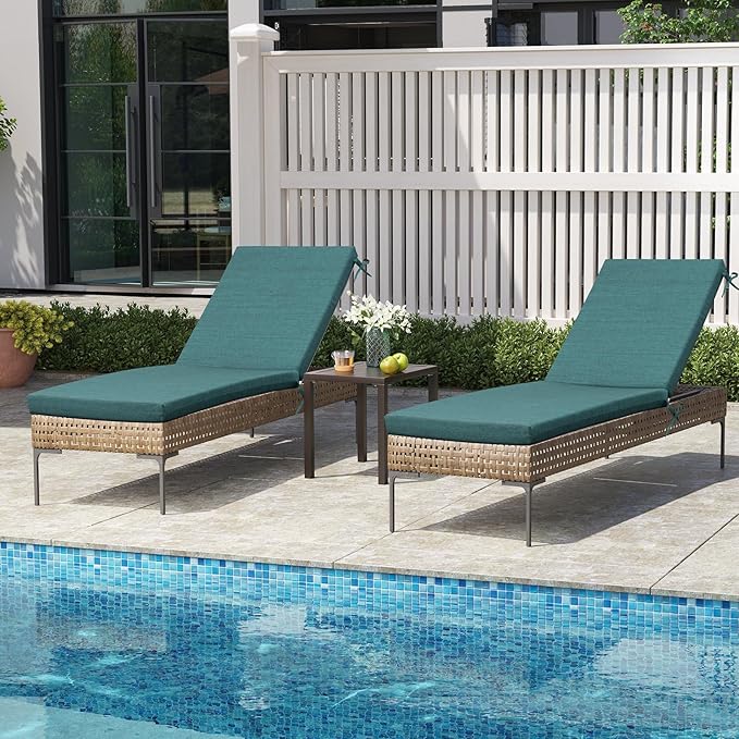 Crestlive Outdoor Chaise Lounge Cushions, Fade Resistant Water Resistant Lounge Chair Cushion, 72''L x 21''W, Set of 2, Malachite