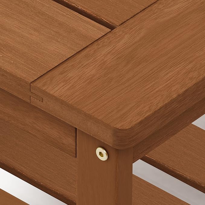 Furinno TIOMAN 2-Tier Outdoor Patio Table with Open Shelf, Natural | Slatted Hardwood Tabletop, Side Table, Coffee Table, in Teak Oil, for Patio, Garden, Porch