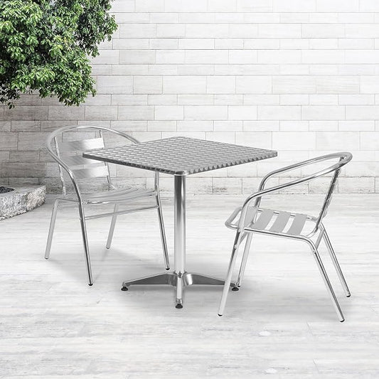 Flash Furniture Mellie Commercial Grade 27.5" Square Aluminum Indoor-Outdoor Table with Base