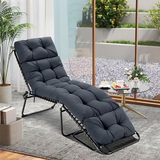 Tangkula Chaise Lounge Cushions Outdoor, 73 x 22 Inch Patio High Back Recliner Cushion with 4 String Ties, 4” Thick Padded Lounge Chair Cushion Replacement for Outdoor Indoor Furniture (1, Gray)