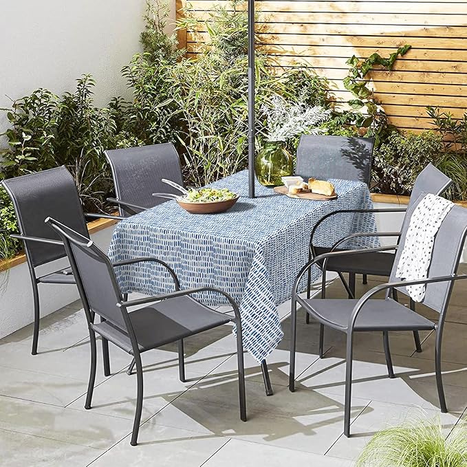 Outdoor Rectangle Tablecloth, 60×84 Inch Water Repellent Picnic Table Cover with Umbrella Hole Zipper for Patio Family Meal, Pebble Blue