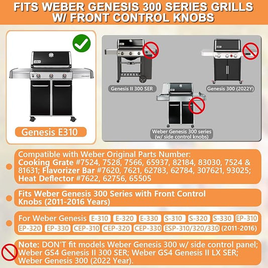 Genesis Grill Parts for Weber Genesis 300 SER(w/ Front Knobs) 330 320 310 Weber Genesis Replacement Parts 3/4 Burner Accessories for Weber Flavorizer Bars 7621 62784, Grates 7524& Heat Deflectors 7622