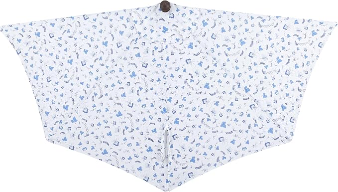 JONATHAN Y Beverly 9 ft. Patterned Half Umbrella, Blue/Dark Brown | Coastal Scalloped Cream Fringe, Crank Lift, 30 Degree Manual Tilt, UV 50 Polyester Canopy, Aluminum Frame, Space Saving