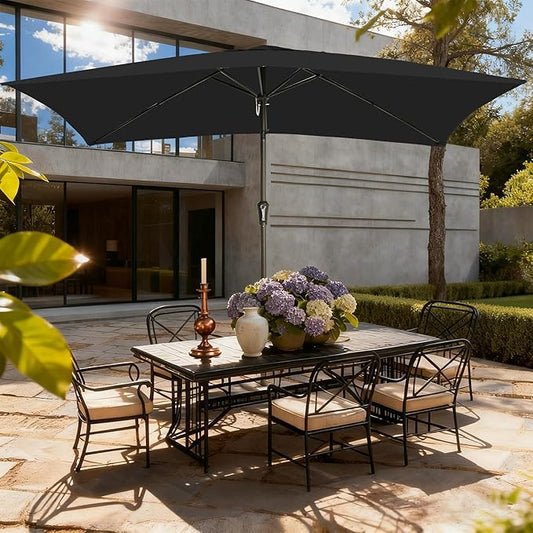 6.5x10FT Rectangular Patio Umbrella with Push Button Tilt & Crank Lift for Garden,UV Protection Outdoor Umbrella for Deck,Pool and Yard,Black