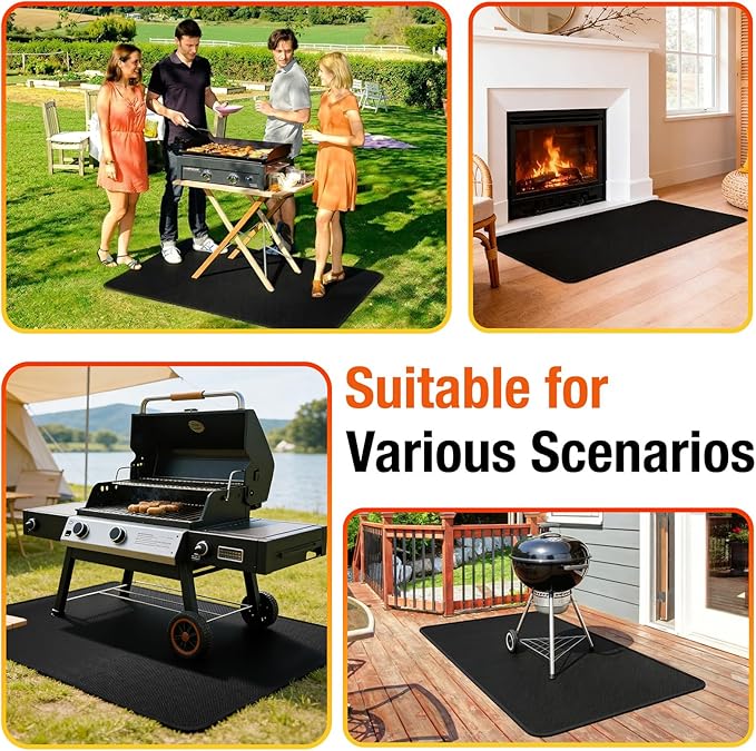 Non-Slip 48x30 Inch Under Grill Mats for Outdoor Grill, 2mm Thick Fireproof, Oil-Proof and Waterproof BBQ Grill Mat, Indoor Fire Pit Mat Fireplace Mat, Easy to Clean, Protects Deck Patio and Lawn