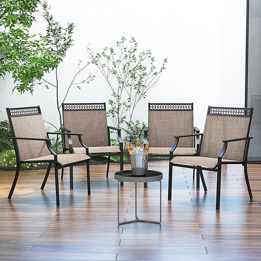 Giantex Patio Chairs Set of 4, Outdoor Chairs with All Weather Fabric, High Backrest, Armrests, Heavy Duty Metal Armchair, Outside Dining Chairs for Porch Lawn Garden Yard Pool