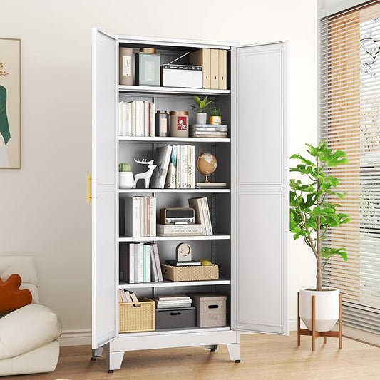 Ckzbx Metal Cabinets with Doors and Shelves, 75" H White Storage Cabinet Pantry Cabinet Garage Cabinets for Kitchen,Living Room, Dinning Room