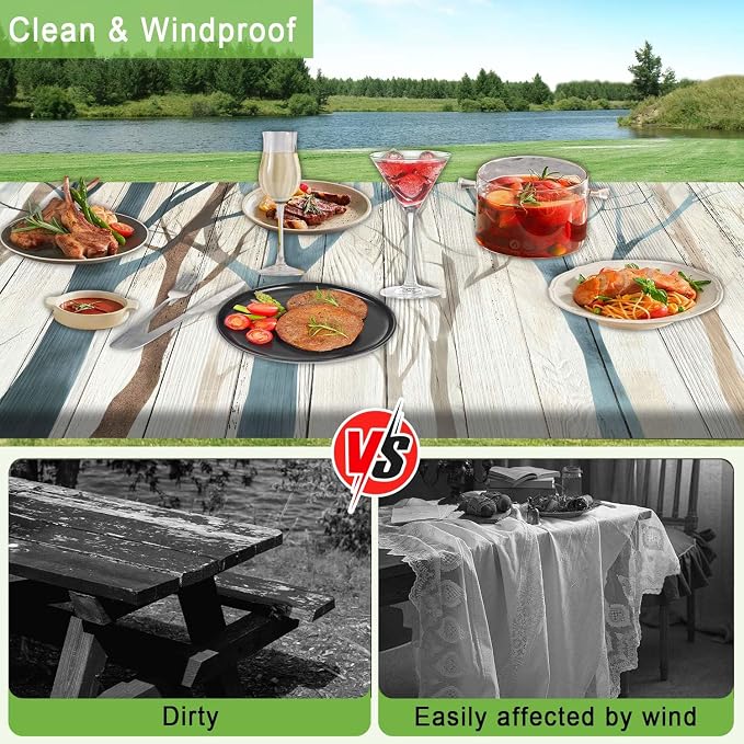JAWO Picnic Table Cover with Bench Covers, Forest Camping RV Essentials Gear Supplies Outdoor Waterproof Windproof Tablecloth with Elastic, 72in