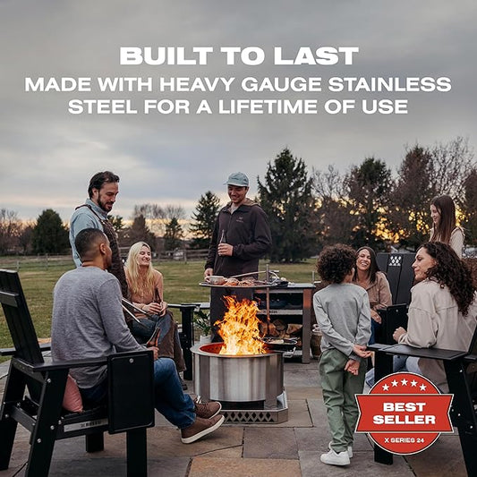 Breeo Smokeless Fire Pit (X Series 24, Stainless Steel) | 27.5 inch Smokeless Firepit for Outside | 62 Pounds | Ideal for Families Compatible with Wide Range of Breeo Accessories