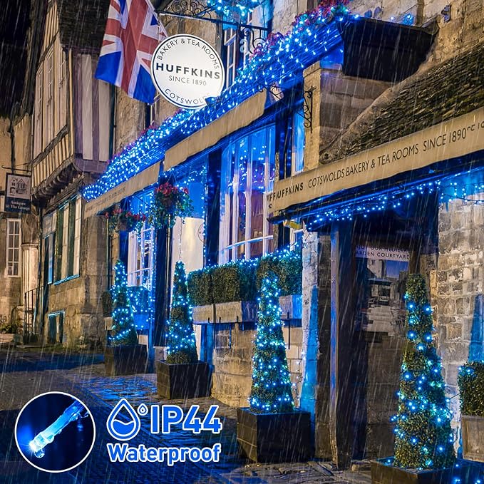 JMEXSUSS 150 LED Blue String Lights Indoor Outdoor Waterproof, Connectable 59 Ft Plug in String Lights, 8 Modes Blue Christmas Lights for Bedroom, Patio, Party, Holiday Decorations, EXS-S-0150
