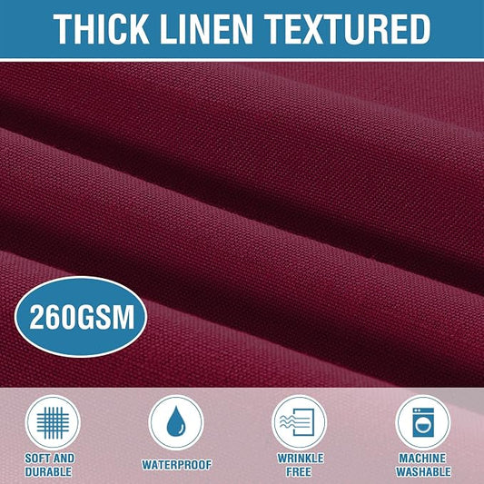 H.VERSAILTEX Linen Textured Table Cloths Round 60 Inch Premium Solid Tablecloth Spill-Proof Waterproof Table Cover for Dining Buffet Feature Extra Soft and Thick Fabric Wrinkle Free, Christmas Red