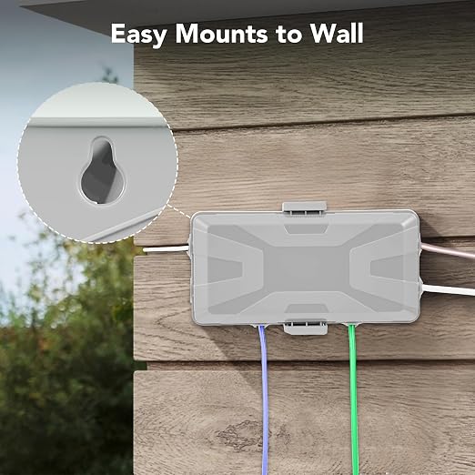 Medium Outdoor Electrical Box(10.4x6x4.2inch), IP54 Waterproof, Weatherproof Connection Box w/6 Cable Entry Ports, Extension Cord Cover Protect Power Strip, String Lights, Timer, Plug, Grey