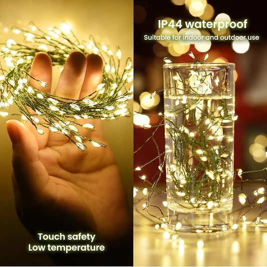 Battery Operated Fairy Lights With Remote - 200 LED Christmas Twinkle Lights With Timer, 16Ft Green Wire, Waterproof String Light for Bedroom, Garland, Outdoor Tree, Wreath - Battery Power (Pack of 2)