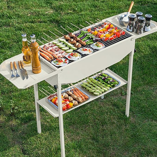 GIZNXBA Portable Charcoal Grill Foldable, Portable BBQ Charcoal Grill with Shelf, BBQ Lamb Skewer Folded Camping Barbecue Grill for Garden Backyard Party Picnic Travel Outdoor(Color:/Black)
