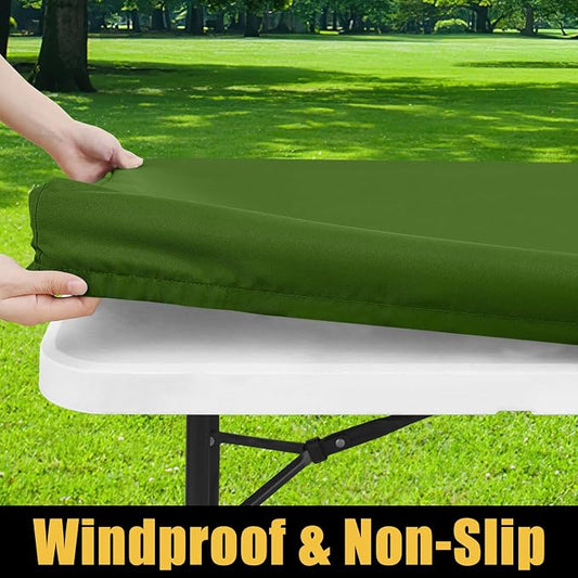 Smiry Rectangle Picnic Table Cloth, Waterproof Elastic Fitted Tablecloths for 5 Foot Tables, Washable Polyester Table Cover for Camping, Indoor and Outdoor (Olive Green, 30"x60")