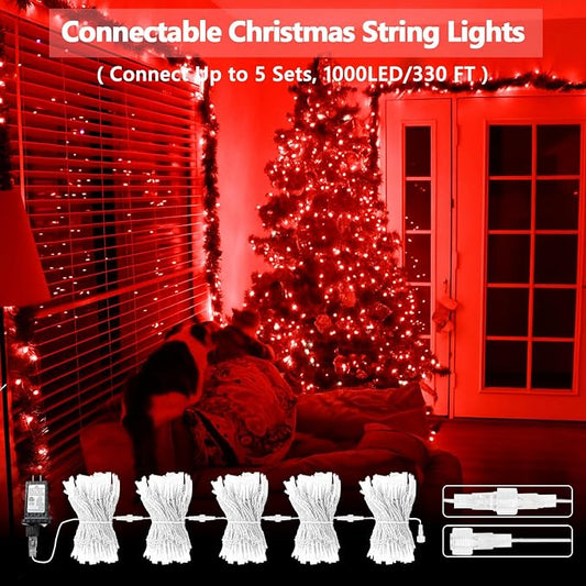 Connectable 200 LED String Lights Indoor Outdoor, 66FT Red Christmas Lights Waterproof, 13 Modes with Timer, Twinkle Fairy Lights Plug in Clear Wire for Christmas Tree, Bedroom, Halloween Decor