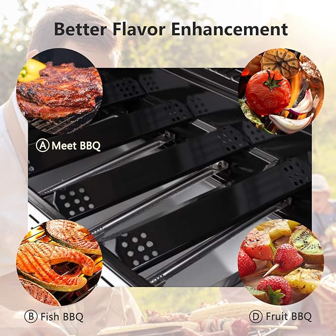 Criditpid Grill Heat Plate Shield, Burner Cover, Flame Tamer for Grillmaster 720-0697 720-0737, 14 9/16" Porcelain Steel Gas Grill Replacement Parts for Nexgrill 720-0830H 720-0783E 720-0896B, 3-Pack