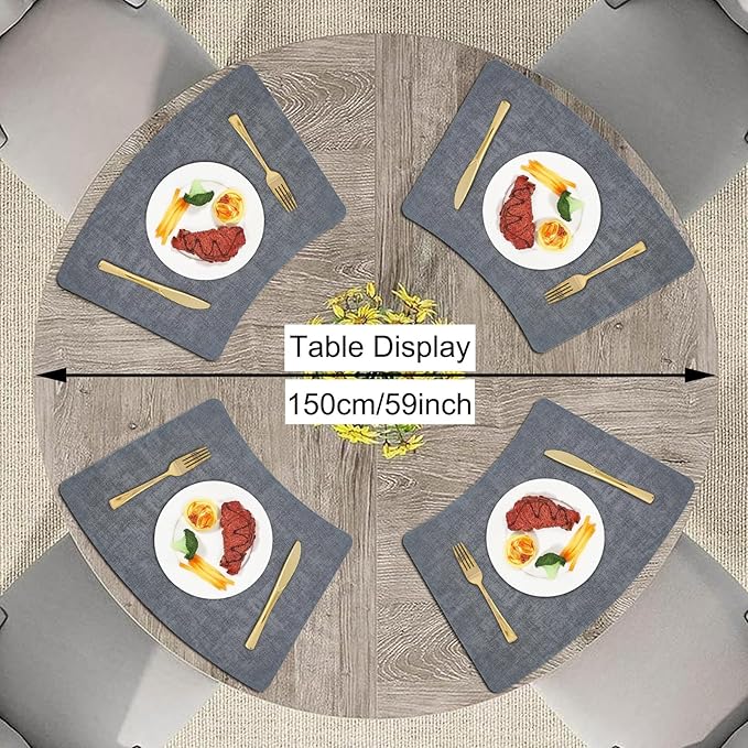 Round Table Placemats Set of 4, Faux Leather Wedge Shape Place Mats Heat Resistant Wipeable Washable Table Mats, Heavy Duty Kitchen Dining Mats(Light blue)