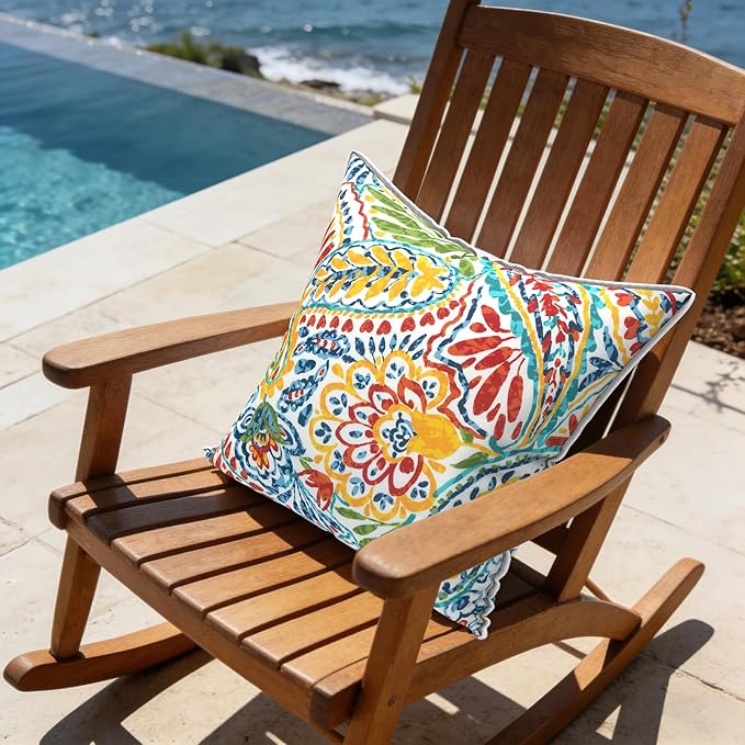 LVTXIII Pack of 2 Outdoor Throw Pillow Covers Accent Waterproof Pillow Covers ONLY, Patio Square Cushion Cases for Garden Balcony Couch Sofa Decoration 20x20 inch, Paisley Multi