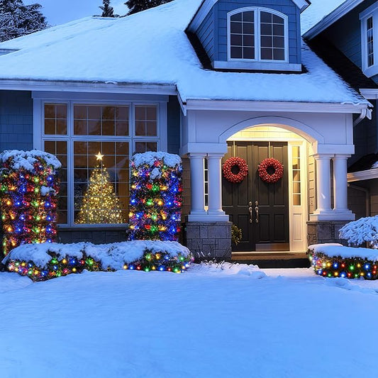BlcTec Outdoor Christmas Lights 200 LED 8.4ft x 5.2ft Christmas Net Lights with 8 Modes, UL Certified, Timer, Connectable, Waterproof Design for Bushes, Shrubs Outdoor Xmas Decorations, Multicolor