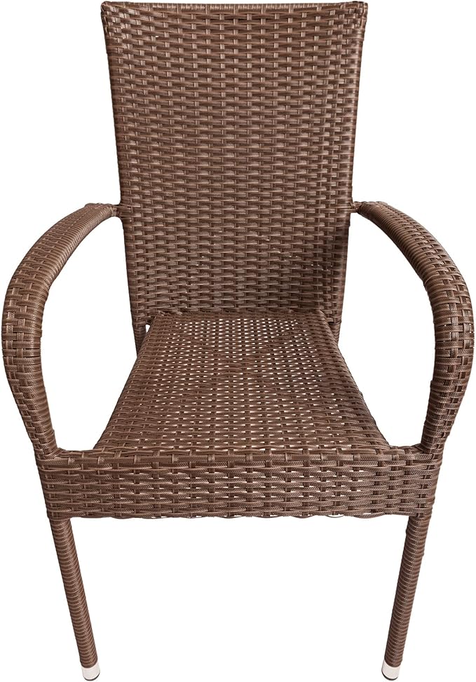 Morgan Outdoor Wicker Stacking Chair - Mocha - Set of 4 - Handwoven No Assembly All Weather Steel Powder Coated Frame Lightweight Indoor Outdoor Porch Backyard Lawn Garden Balcony - Patio Sense 62664