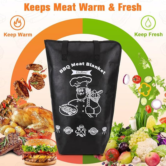 BBQ Blanket for Resting Meat – 5-Layer Insulated Brisket Blanket & Meat Resting Bag, Keeps Brisket, Turkey, Pork Shoulder & Ribs Juicy, Smoker Grill Accessories & BBQ Gifts for Men, Dads -- Black