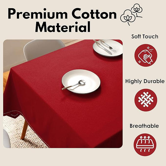 Tablecloth 52x70 Inch 100% Cotton Table Cover Decorative Washable Rectangle Tablecloths for Gifts, Kitchen, Dining, BBQ, Buffet & Camping - Red