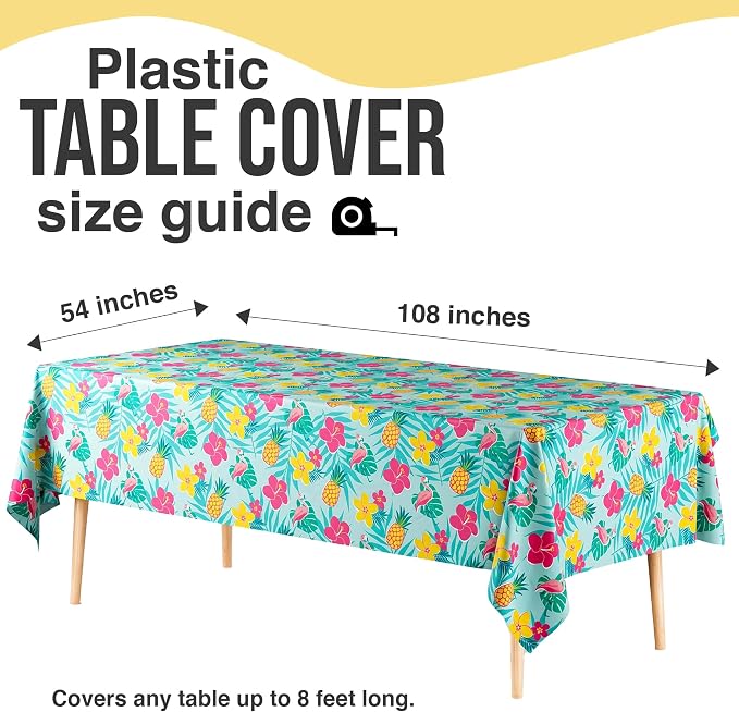 Exquisite 66% Thicker Summer Tablecloth 6 Pack - Luau Hawaiian Tropical Plastic Tablecloth Rectangle 54x108 Inch - Disposable Table Cover - Flamingo Pineapple Palm Leaf Beach Pool Tiki Aloha Party