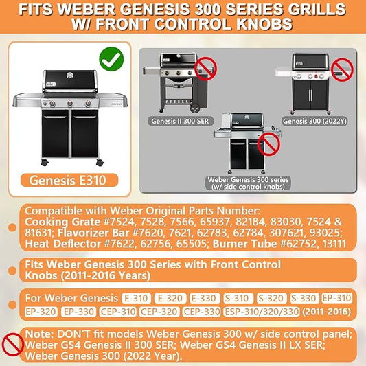 Grill Replacement for Weber Genesis Parts for Weber Genesis E330 Grill Parts 300 SER (w/ Front Control Knobs),for Weber Flavorizer Bars 62783, Grill Grate 7524 & Heat Deflector 7622, Burner Tube 62752
