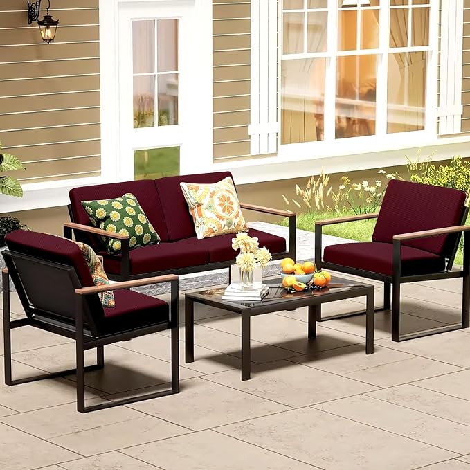 8Pcs Patio Cushion Covers, Outdoor Stretch Cushion Covers, Washable | Stretch Fit, Replacement, Washable and Reusable Furniture Protectors, Fits most patio furniture cushion covers, Cover Only