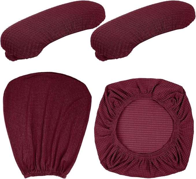 Tallew 4 Pcs Office Chair Covers Stretchable Armrest Seat,XL,Burgundy | Universal Fit Office Desk Chairs, Protective Seat Backrest Slipcovers, Stretchable Prevent Wear, Easy Install for Rotating