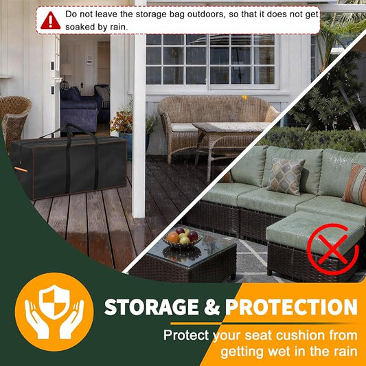Enzeno Outdoor Cushion Storage Bag,Patio Furniture Cushion Storage Bag with Reflective Strips,420D Garden Cushion Organizer Covers with Zipper and Handles,49"Lx15.5"Wx19.5"H