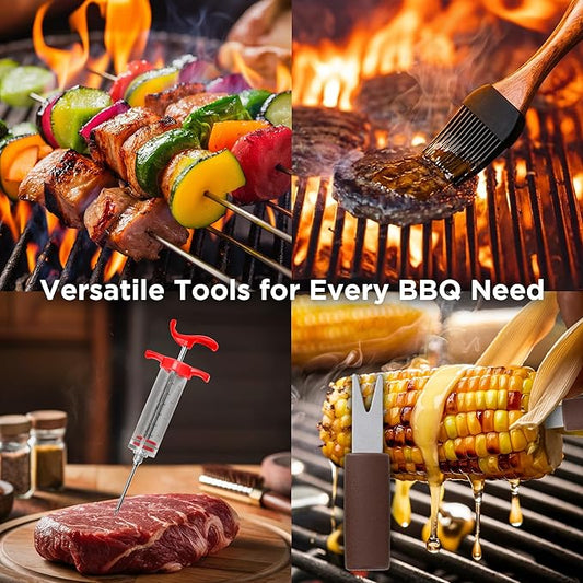 Kaluns 35PC BBQ Grill Tools Set โ Heavy Duty Stainless Steel Grill Accessories Kit with Case, Meat Thermometer, Injector, Claws & Mats for Dad, Men