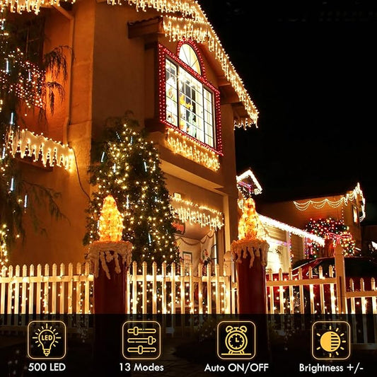 180FT 500LED Extra-Long String Lights Indoor Outdoor Clear Wire, Warm White Christmas String Lights, Plug in Twinkle Fairy Light With Timer and Memory For Wedding Patio Tree Yard Christmas Decorations