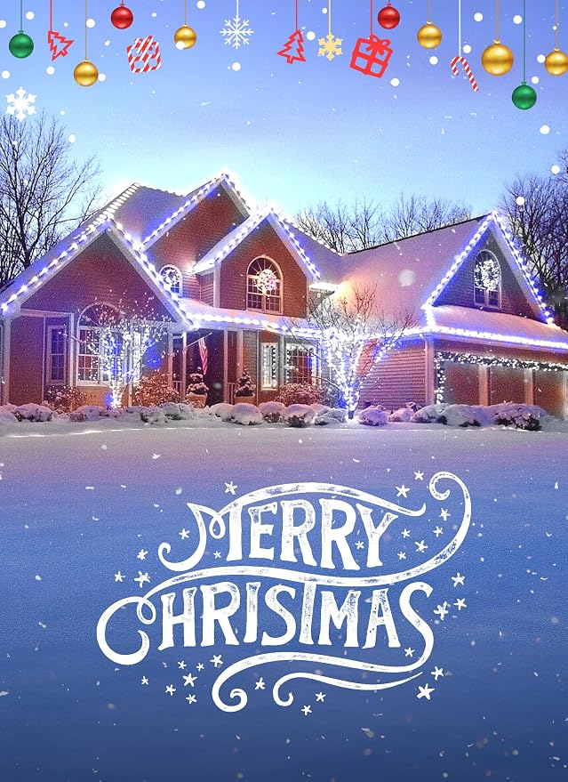 C9 LED Christmas Lights Outdoor, 68 Feet 100 LED C9 String Light with 100 Spring Clips, Waterproof Connectable Christmas Tree Lights for Outside Roofline Patio Home Xmas Decor, Blue & Pure White