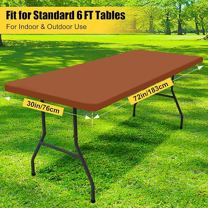 Smiry Rectangle Picnic Table Cloth, Waterproof Elastic Fitted Tablecloths for 6 Foot Tables, Washable Polyester Table Cover for Camping, Indoor and Outdoor (Terracotta, 30"x72")
