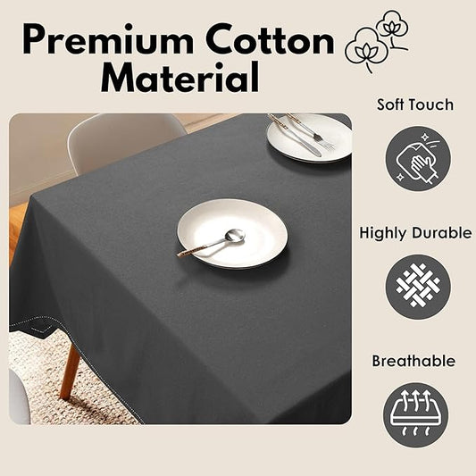 Table Cloth 100% Cotton 60"x84" Decorative Tablecover Washable Rectangle Tablecloths for Gifts, Dining, Buffet Parties & Wedding Use - Grey