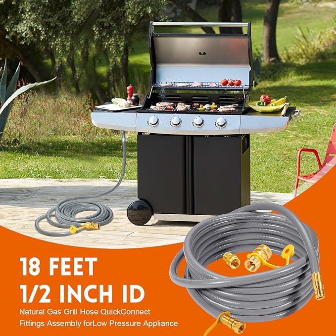 GasSaf 18 FT 1/2" ID Natural Gas Hose with Quick Connect Fitting, Natural Gas Conversion Kit for Gas Grill, Generator, Patio Heater and More - CSA Certified