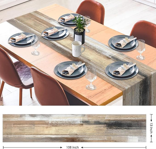 Emvency Farmhouse Table Runner, Abstract White and Brown Art Painting for Kitchen Coffee Table Family Dinners Holiday Parties Wedding Events Decor(13x108 inch)