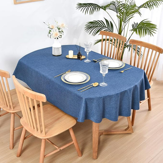 Wolkemer Faux Linen Small Oval Tablecloth 52x70 Inch Navy Blue Table Cloth | Heavy Duty Wrinkle Resistant Fabric Table Cloth, Farmhouse Rustic Oval Table Cover for Kitchen Dining Indoor Outdoor Tabletop