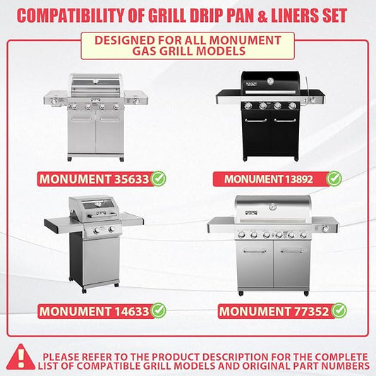 Grease Tray Replacement for Most Monument Grills 24633 24367 13762 35633 41847NG Accessories, Universal Grease Box & 10Pcs Drip Pan Liners for Monument 14633 25392 17842 Grill Foil Tray Parts 9.5x6.6"