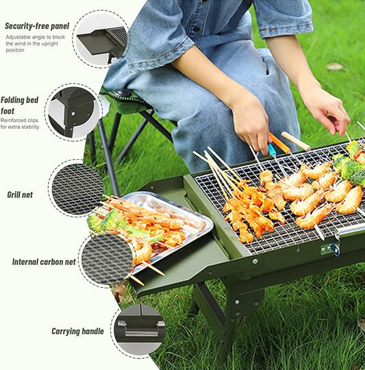 Mumisuto Portable Charcoal Grill, Foldable BBQ Griddle, Compact Outdoor Cooking for Travel, Camping, Picnic, Patio, Hiking