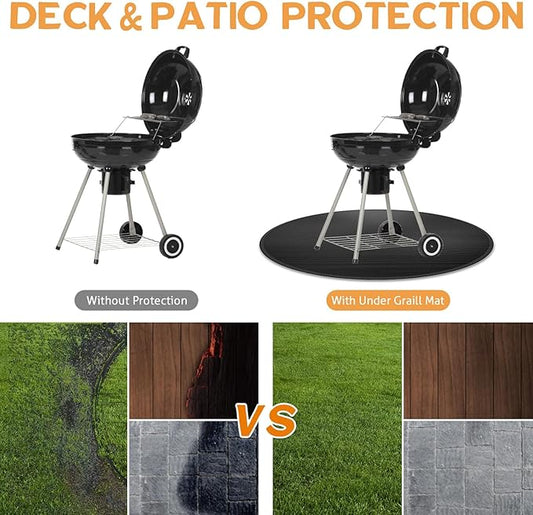 Cyfie 36 Inch Round Under Grill Mat for Outdoor BBQ, Heat Resistant Fireproof Mats for Fire Pit, Waterproof Oil-Proof Double-Sided Silicone Floor Pad Deck Fireplace Stove Patio Grass Protector